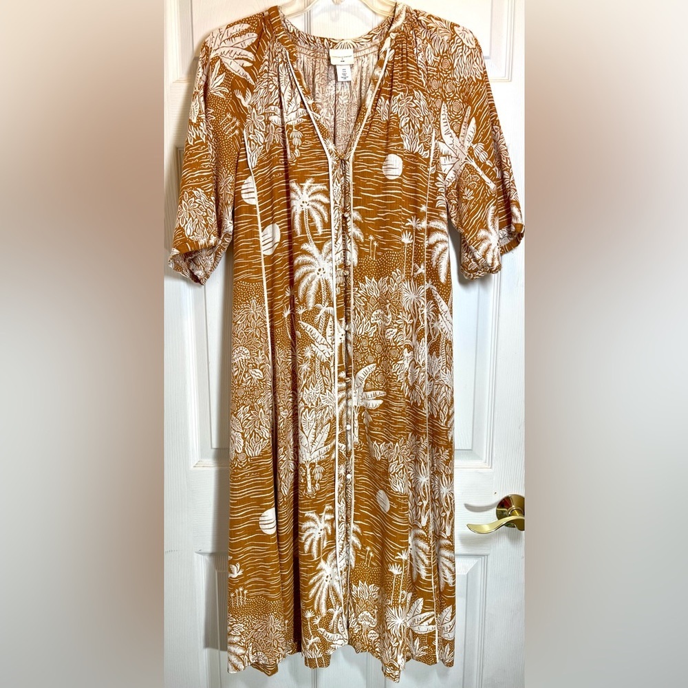 DESMOND & DEMPSEY X H&M‎ Women’s Midi Linen Blend Tropical Landscape Size Medium